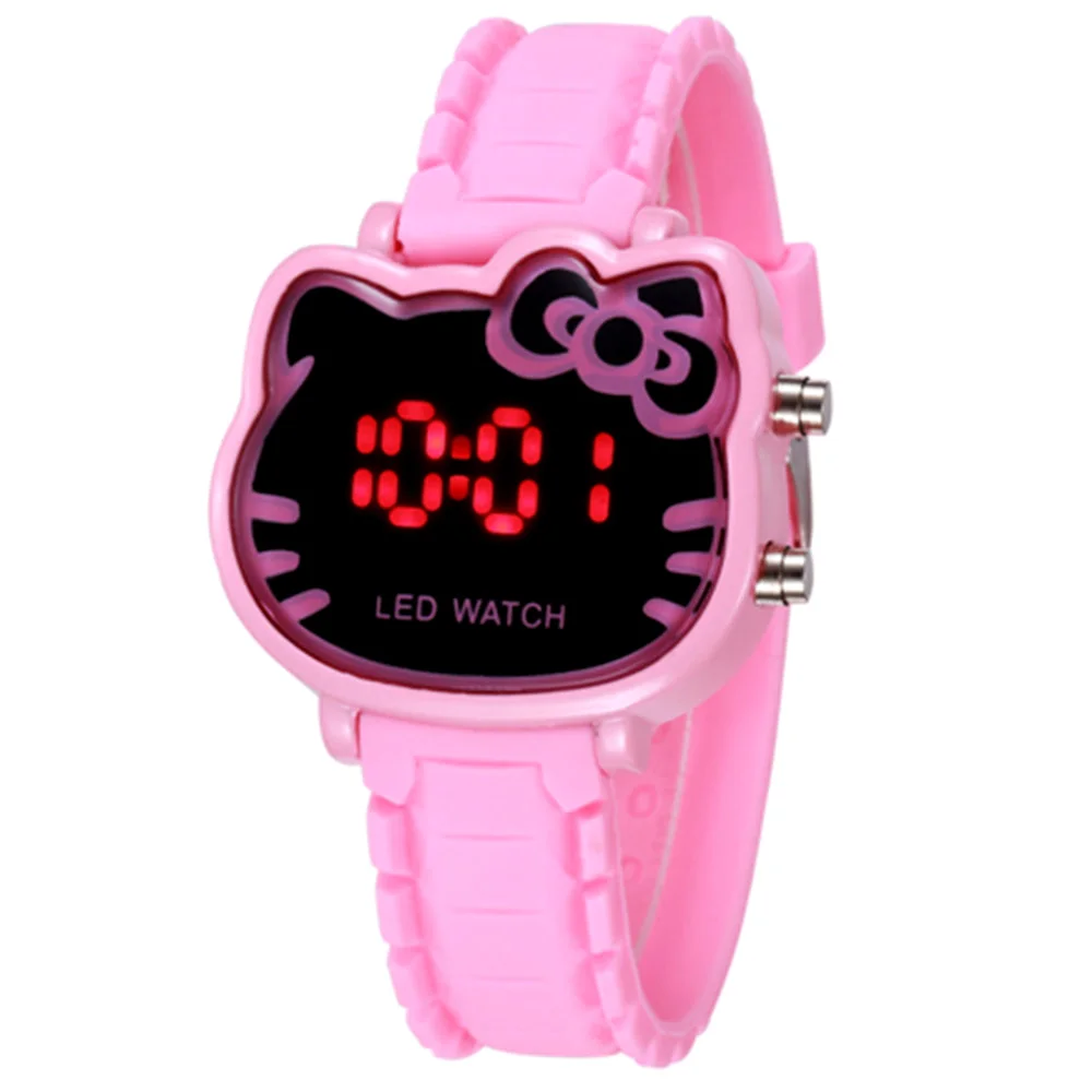 Hello kitty часы дети мультфильм цифровые часы для девочек Дети Прекрасный Силикон Детские наручные часы Детские часы Relogio Infantil - Цвет: Pink