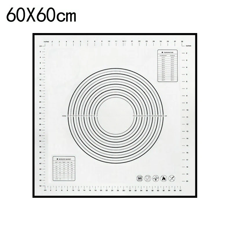 Силиконовый коврик для выпечки 60*40/40*30 см с накипью для раскатки теста, антипригарный держатель для кондитерских изделий, кухонные гаджеты, инструменты для приготовления пищи - Цвет: 60x60cm black