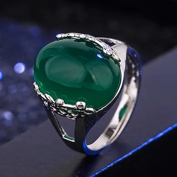 

Green jade emerald gemstones red agate rings for women vintage fashion jewelry luxury bijoux white silver color party gift bague