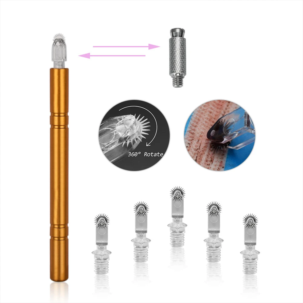 Newly Manual Tattoo Roller Pen with 6.5mm Rollers Pins Kit for Eyebrows Microblading Makeup Tools CLA88 - Цвет: As Shows