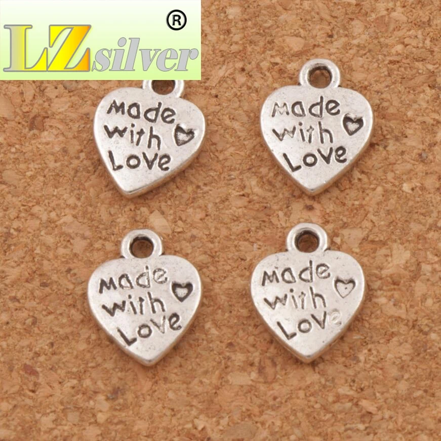 Made With Love Heart Charm Beads 300pcs zinc alloy Bronze Pendants 9.7x12.5mm Jewelry DIY L319