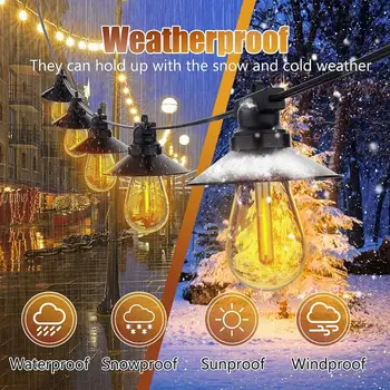 

15M 15Bulb LED S14 String Lights E27 Warm LED Retro Edison Filament Bulbs IP65 Outdoor Garden Patio Holiday Wedding Light String