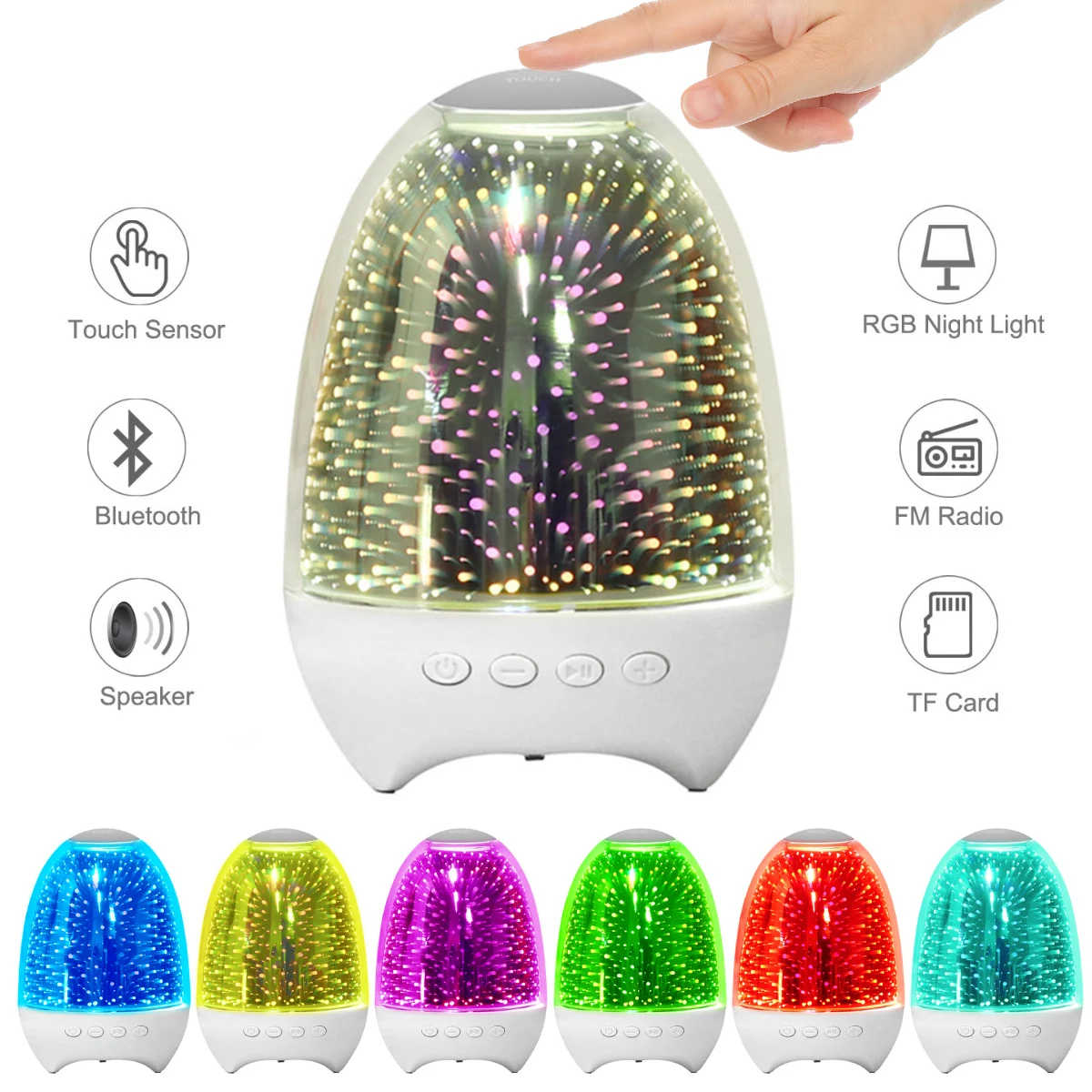 

Wireless Bluetooth Speaker LED Touch Control Multi-Color USB Rechargeable Colorful LED Night Light Bedroom Bluetooth Speaker