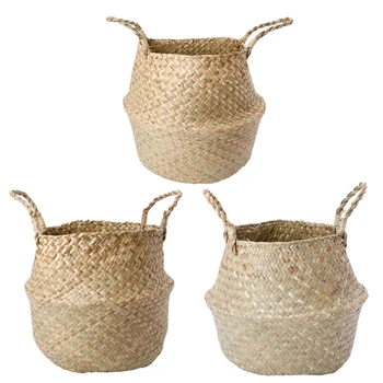 

Rattan Basket Foldable Laundry Storage Hamper Woven Stand Hanging Flower Pot