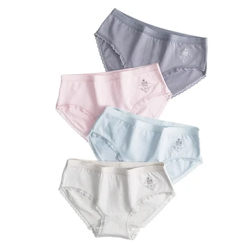 

Seamless Underwear Women's Cotton Antibacterial Girl's Mid-Waist Student Lace Sexy Triangle Shorts Underpants Thin