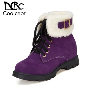 

Coolcept 4 Color Ankle Boots For Women Winter Plush Fur Cotton Shoes Women Casual Lace Up Buckle Flats Snow Boots Size 34-43