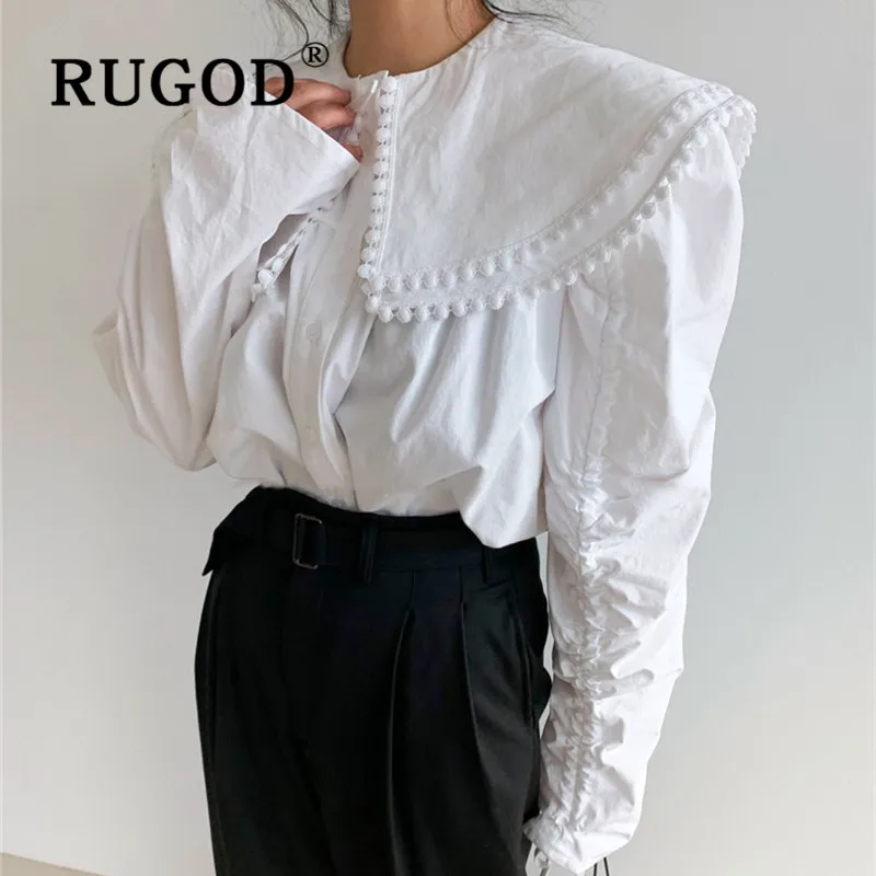 RUGOD Весенняя блузка с кукольным воротником, женские блузки с длинным рукавом, элегантный топ, корейская модная одежда, женские рубашки, белая рубашка