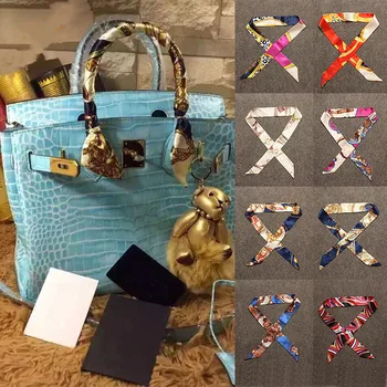 

2020 Free shipping Small Silk Scarf For Women New Print Handle Bag Ribbons Brand Fashion Head Scarf Small Long Skinny Scarves