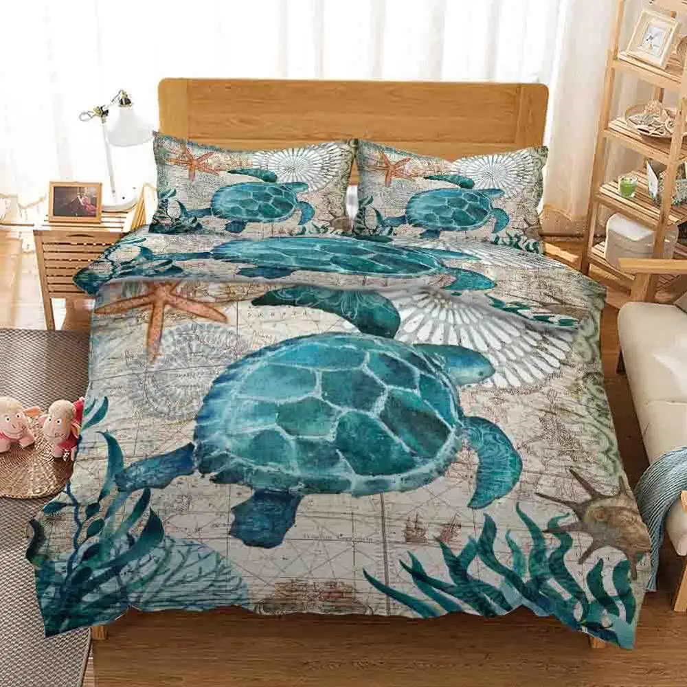 

Sea turtle jellyfish seahorse Bedding Quilt Cover Duvet Cover Set Pillowcase Microfiber Soft Comforter Bedroom Single Queen King