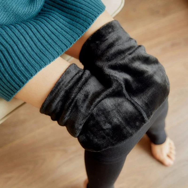 Зимние плюшевые бархатные теплые плотные эластичные леггинсы для женщин, однотонные штаны с высокой талией, женские повседневные свободные простые шаговые штаны