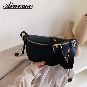 

Ainvoev PU Leather Chest bag Belly Bag Fashion Chain Fanny Pack Banana Waist Bag New Brand Belt Bag Women Waist Pack