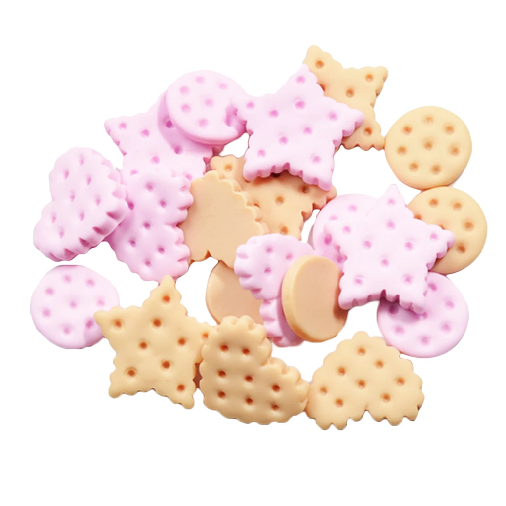 20 Pieces Mix Resin Flatback Cookies Flat Back Cabochon Kawaii DIY Resin Craft Decoration Miniature Resin Cream Bread Food