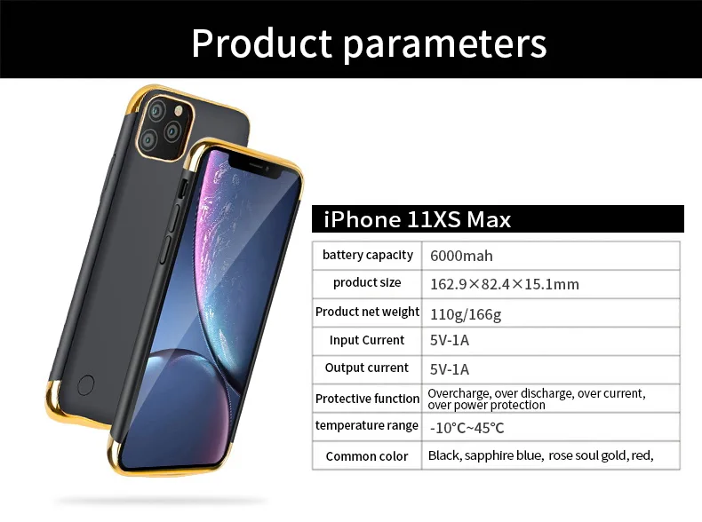 For Apple iphone 11 Pro Max 11 6000mah Back case Power Bank Battery Charger Shockproof iphone 11 Pro 5500mAH Back clip Charging