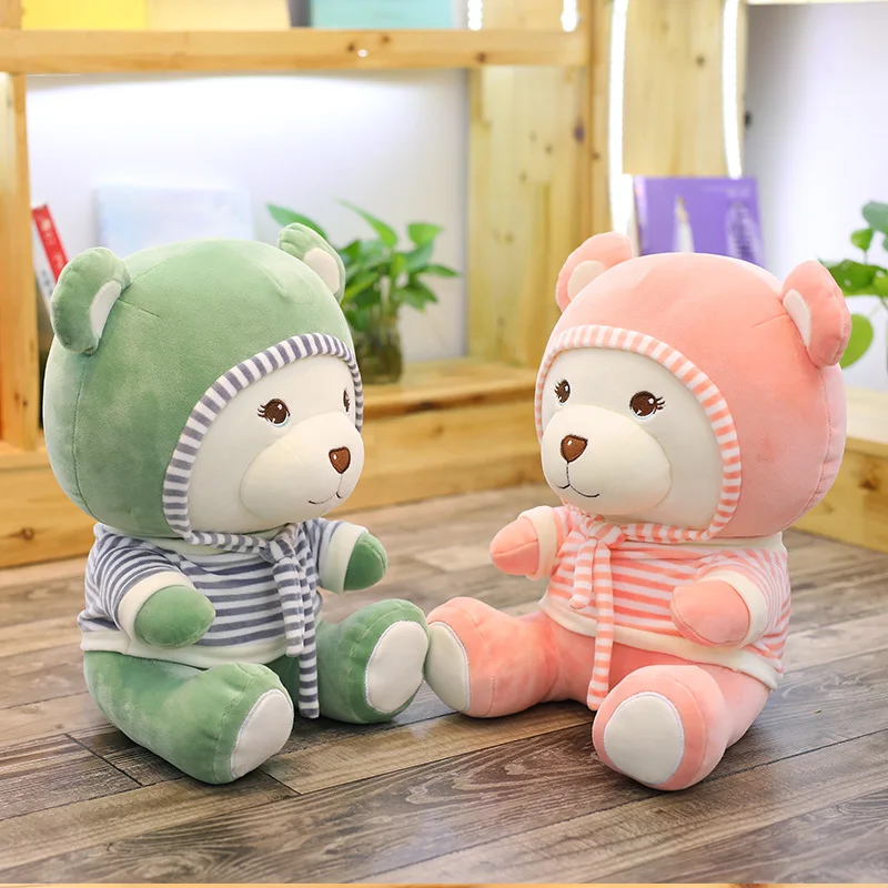 Hat scarf bear doll soft down cotton couple hat bear plush toy doll rag doll child bed doll home furnishing toy children's day g