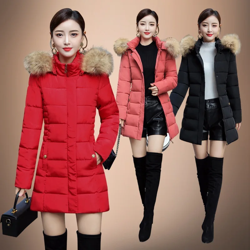 

2019 New Style Winter WOMEN'S Cotton-padded Clothes Korean-style Mid-length Slimming Middle-aged Women Dress Warm Coat Middle-ag
