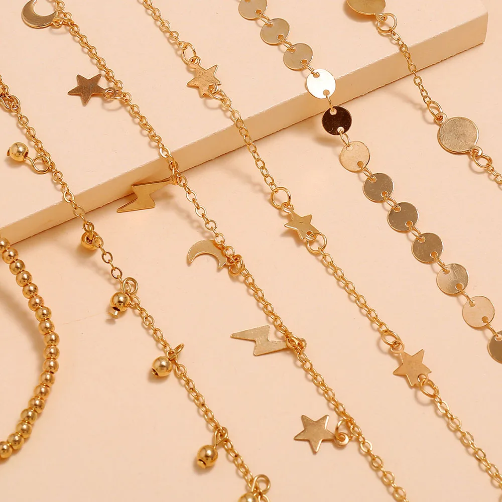 Modyle 6PCS Ankle Bracelet Set Boho Jewelry Chains Infinity Round Charm Bracelets Gold Women Copper Metal for Women Anklet Foot - Image 6