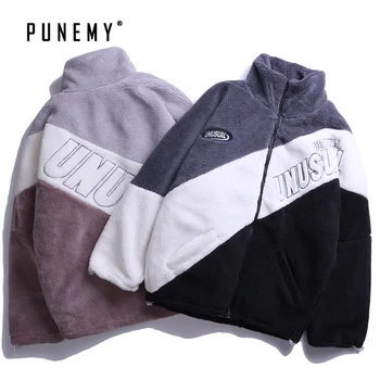 

Retro Men Lamb Cashmere Jackets Embroidery Stand Collar Oversize Zipper Cotton Hip Hop Streetwear Harajuku Winter Men's Jackets