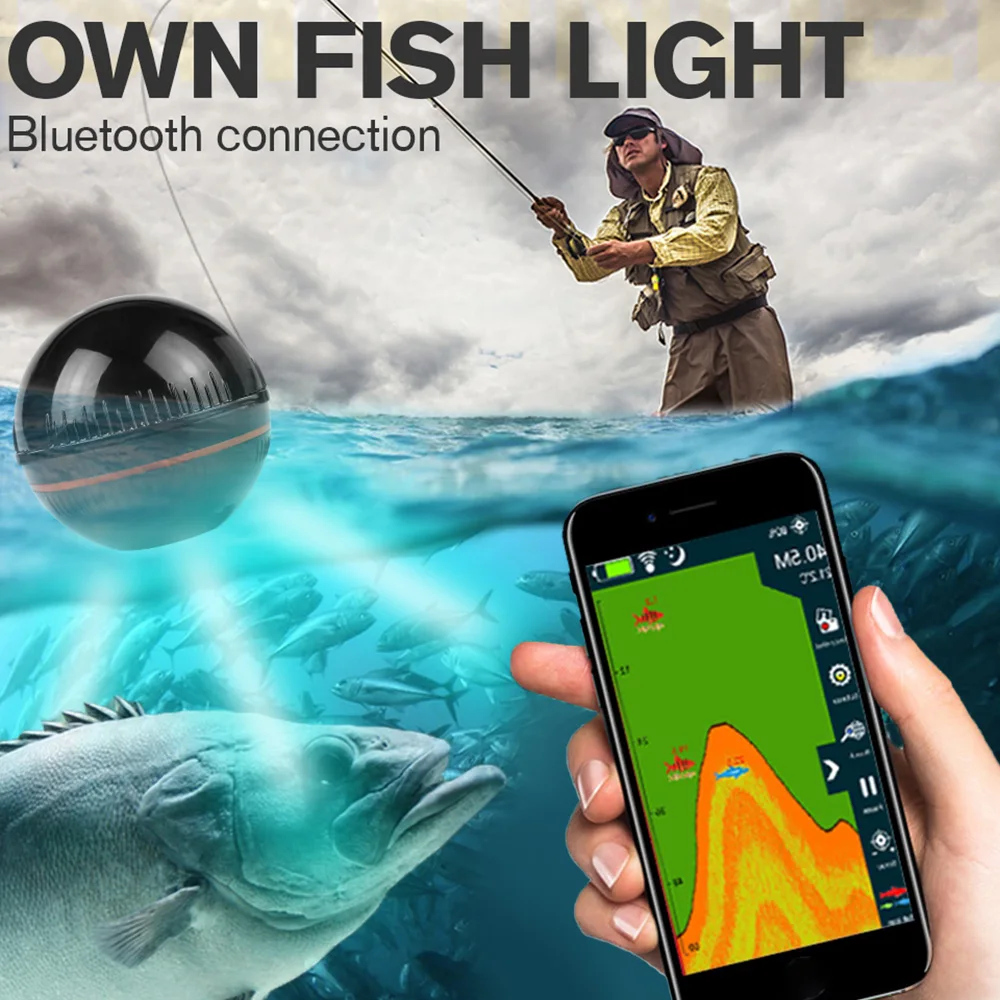 Wireless Fish Finder XA02 Echo Sounder Portable Sonar 48m Smart Bluetooth Detector Fishing Alarm Compatible with IOS & Android | Спорт и