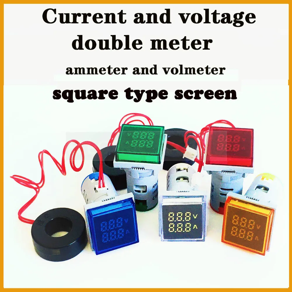 

22mm Square Measuring Range Current AC 20-500V Volt 0-100A Voltmeter voltage meter indicator pilot light digital ammeter lamp