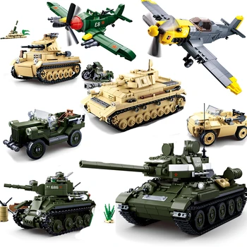 

WW2 Military Building Blocks Vehicles German Tank Panzer ii iv Soviet T34 Airplane Truck Model Bricks Children Boy Toys Gift