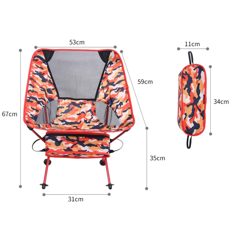 Portable Collapsible Camouflage Moon Chair Fishing Camping Bbq Stool Folding Extended Hiking Seat Garden Ultralight Office Hom