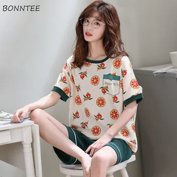 

Pajama Sets Women Soft Summer Stretchy Kawaii Fruit Print Trendy Womens Nightwear Short Sleeve Chic Girls Pajamas Big Size M-3XL