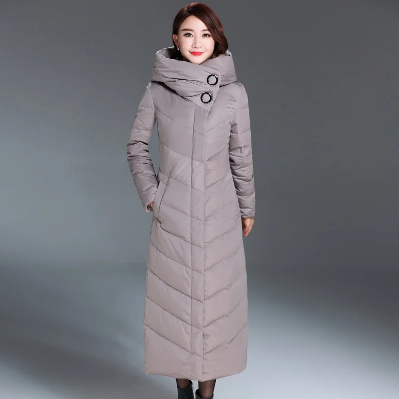 2020 New Winter Womens Long Down Jacket Korean Slim Fit Hooded Outerwear Female Sleeve Thick Warm Overcoat Plus Size M-3XL | Женская