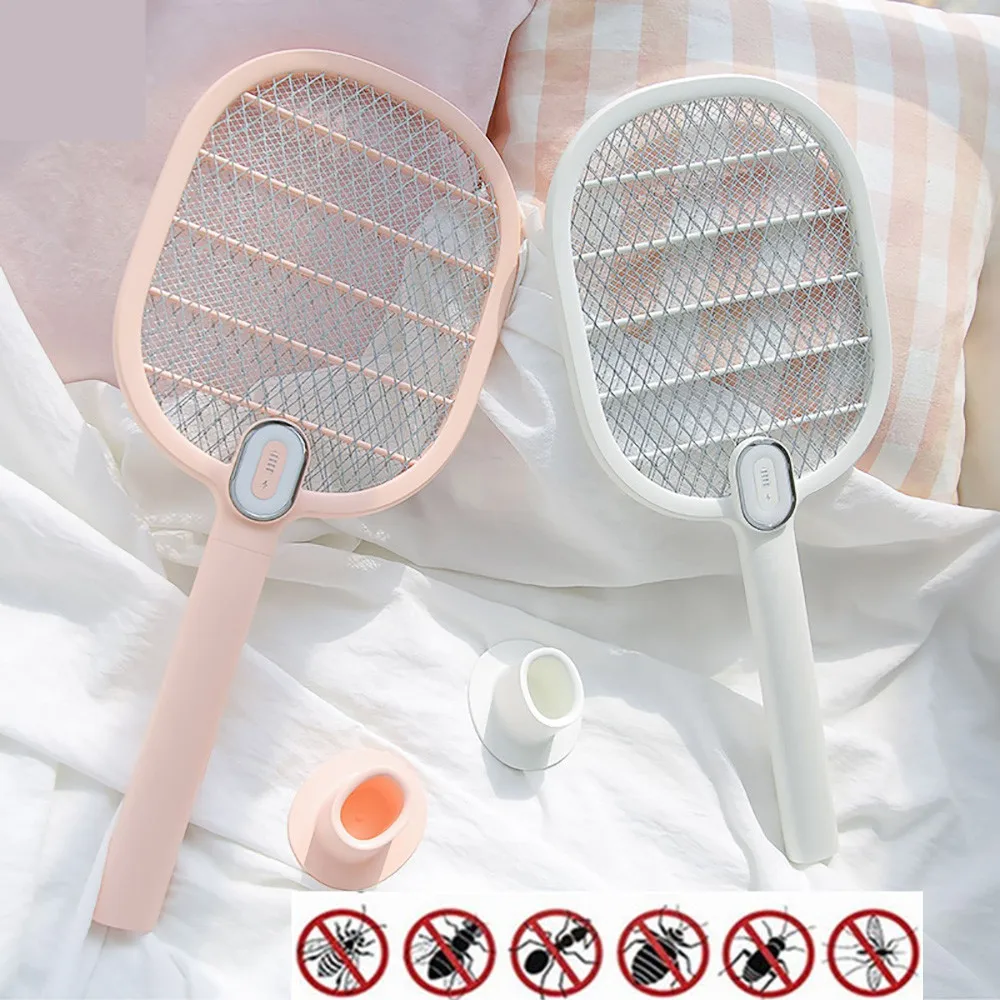 Electric Mosquito Swatter Rechargeable LED Electric Insect Bug Fly Mosquito Dispeller Killer Racket 3 Layer Net