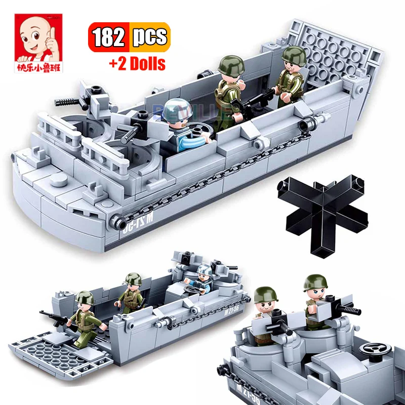 Sluban Kids Military Army Toy Blocks Bricks 70070 Landing Craft Soldier Gun Ship 