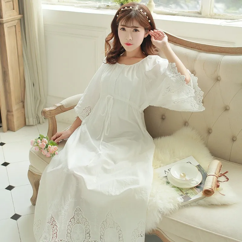 Винтажное платье, хлопковое белое длинное платье, женская ночная рубашка рококо, одежда для сна, дворцовые маскарадные платья