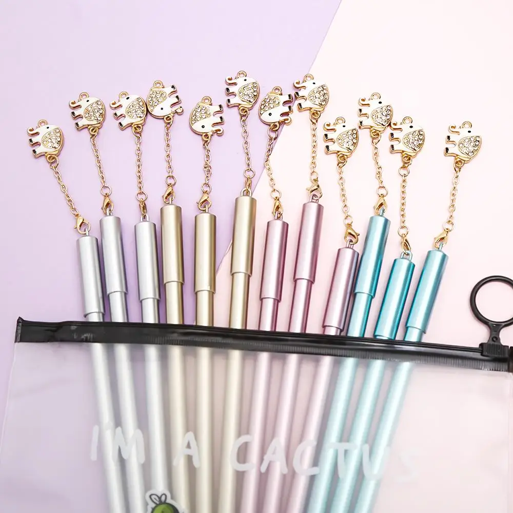 

12pcs Creative Kawai Elephant Pendant Gel Pen Cute Luxury Metal Ballpoint Stationary School Office Supply Material Kawaii Thing