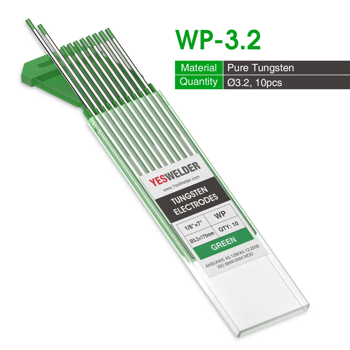WP-3.2 YESWELDER Вольфрам электроды сварочные электроды 1,0/1,6/2,4/3,2/4,0 мм WP/WT20/WC20/WL15/WL20/WX TIG сварочный аппарат аргоновой-присадочный пруток - Цвет: WP-3.2
