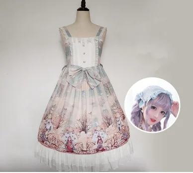 dress-headwear Вечерние платья принцессы в стиле милой Лолиты; винтажное кружевное платье с бантом и высокой талией в викторианском стиле; kawaii; Готическая Лолита; jsk cos - Цвет: dress-headwear