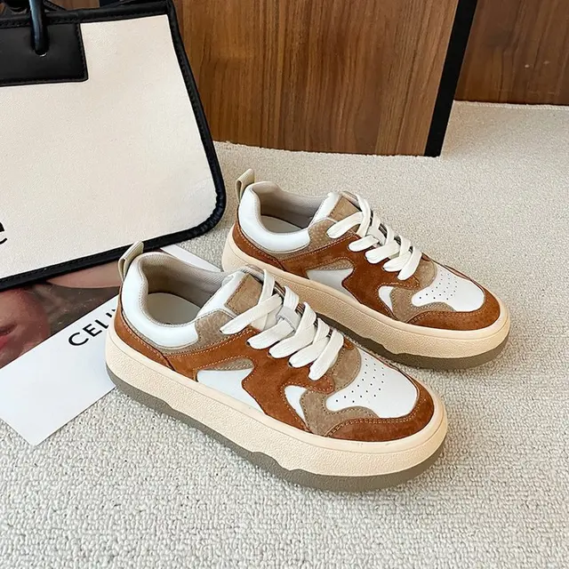 Women's Leather Sports White Shoes 2021 Autumn and Winter Cotton Shoes Retro Thick-soled Plus Velvet Old Sneakers khaki