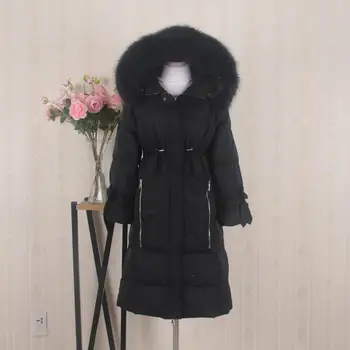 

Women Warm Hooded Fur Collar Jacket Bow Casual Solid Lace Up Long Parkas Outwear Winter Loose Thick Down Padded Parka