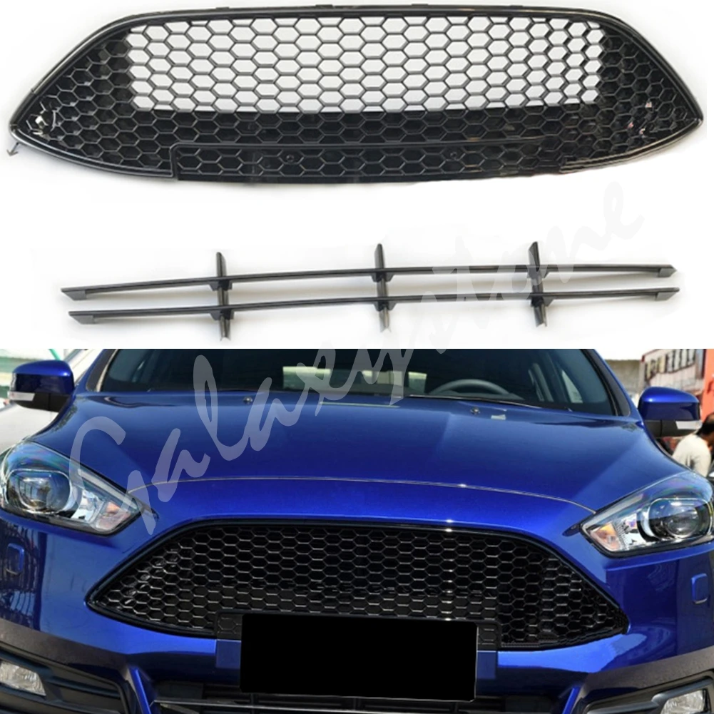 

Front Center Honeycomb Mesh Grille Bumper Fit For Ford Focus 2015 2016 2017 2018 Upper And Lower Grill