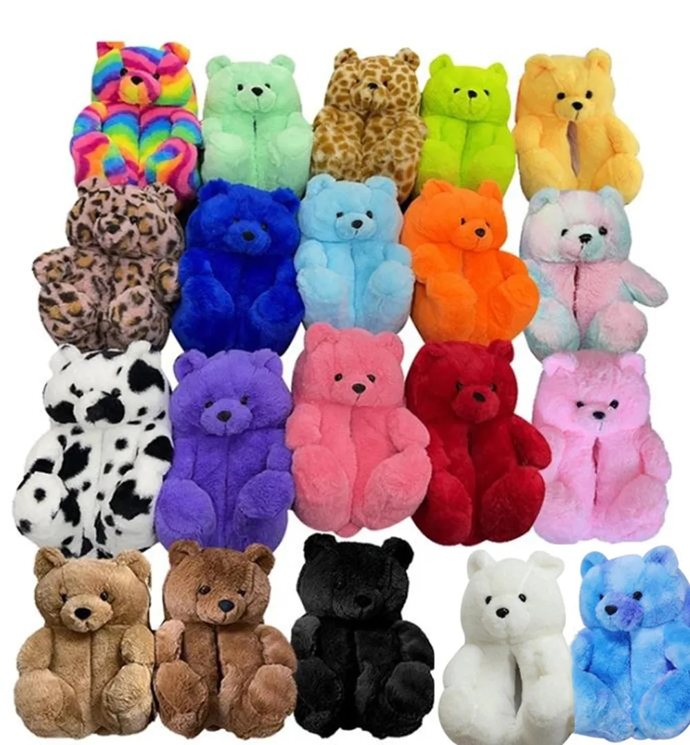 Las mujeres de interior suave antideslizante de piel sintética zapatillas lindas cálido invierno zapatos de dibujos animados de peluche de felpa oso de peluche zapatillas EUR 35-41