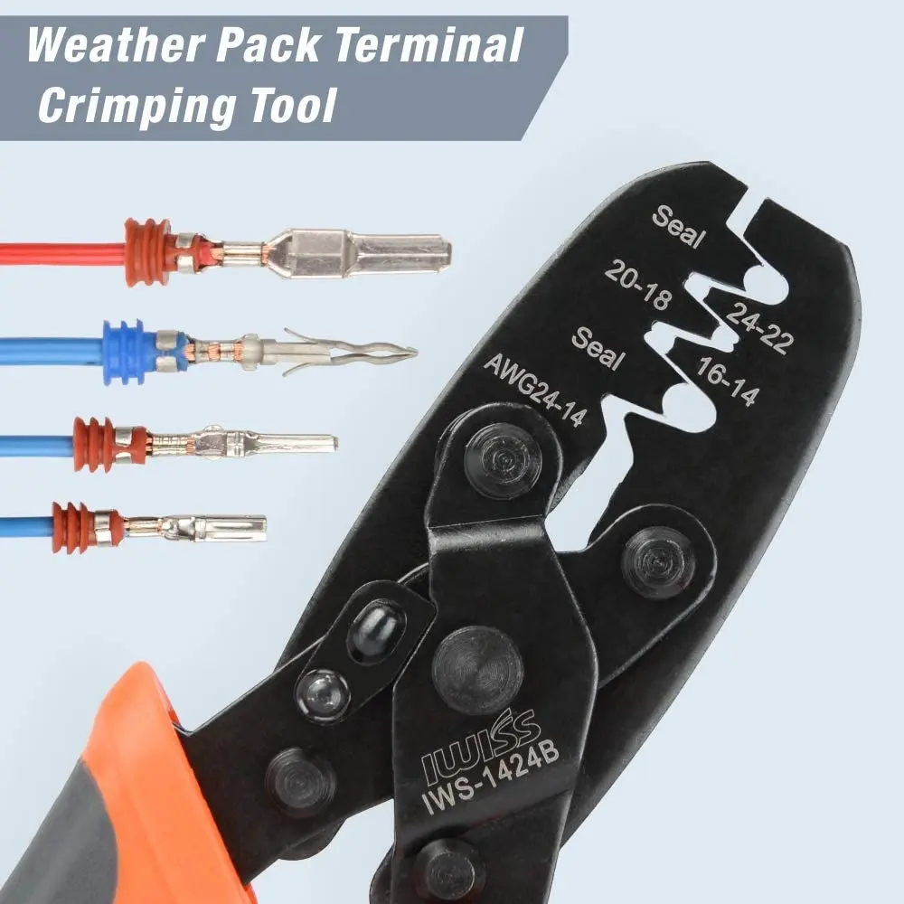 IWISS IWS-1424A/1424B Non Insulated Open Barrel Terminal Crimp Tool/Weather Pack Sealed Connector Crimping Plier hand tool