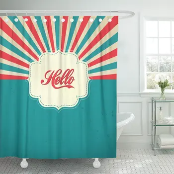 

Retro Vintage Design Burst Festive Sunburst Line Bathroom Curtain Waterproof Polyester Fabric 72 x 72 Inches Set with Hooks