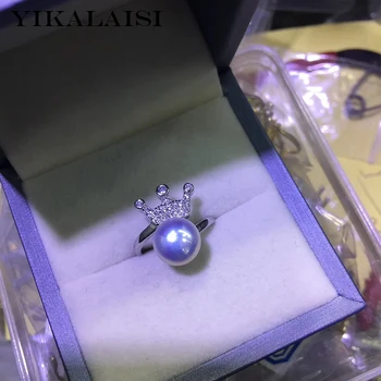 

YIKALAISI 925 Sterling Silver Jewelry Pearl Rings 2019 Fine Natural Pearl jewelry 9-10mm Rings For Women wholesale