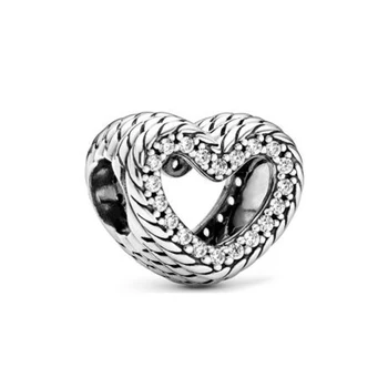 

Autumn 925 sterling silverSnake Chain Pattern Open Heart Charm Fits original Bracelets Necklace Making Fashion DIY Jewelry