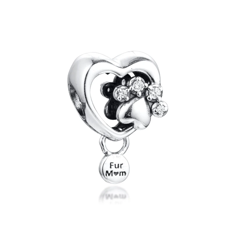 

Charms fits for Bracelets Necklaces 100% 925 Sterling Silver Jewelry Sparkling Paw Print & Heart Beads Free Shipping