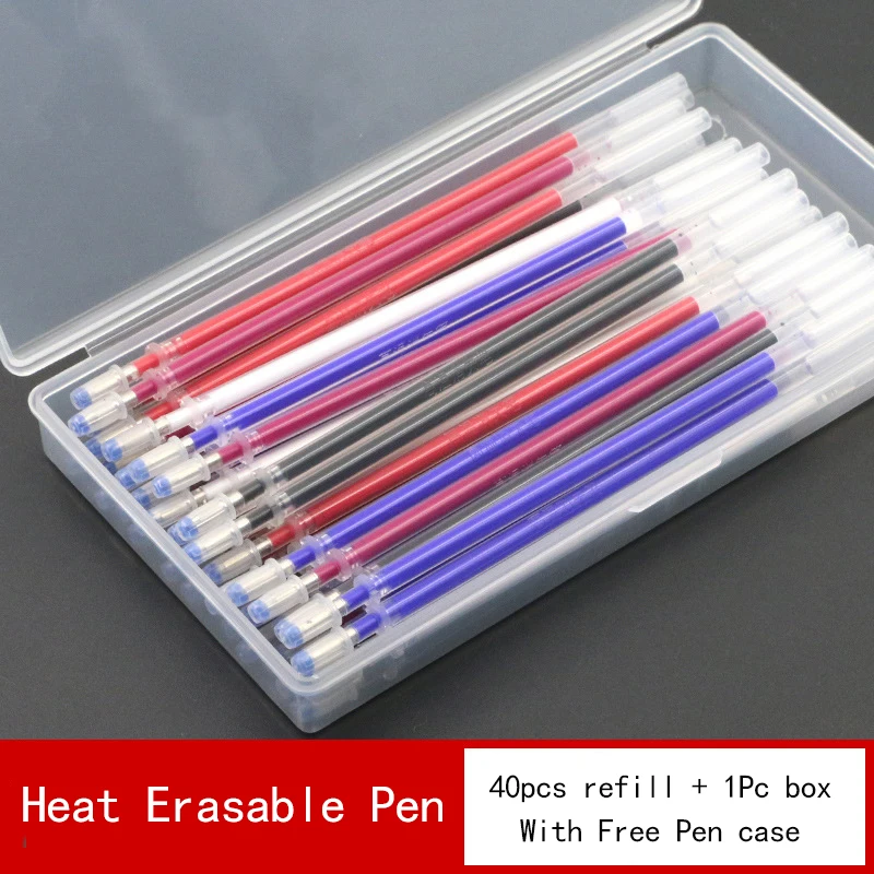 40pcs Heat Erasable Pen High Temperature Disappearing Fabric Marker Refills with Storage Box Fabric Craft Tailoring Accessories