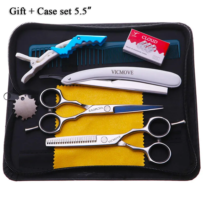 Японские Стальные 5,5 6,0 дюймовые Профессиональные парикмахерские ножницы, парикмахерские ножницы, набор, ножницы для резки, филировочные ножницы, стрижка - Цвет: gift add case set