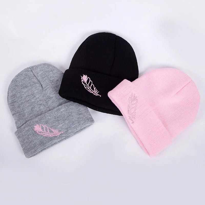 Winter Beanie Warm Women New Rose Embroidery Turban Hats Knitted Snow Ski Knit Hat