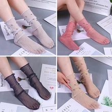 Твердые Цвет Для женщин модные, пикантные элегантные Дышащие Ультра-тонкий из бисера и украшениями из сетки, подходит ко всему, носки, универсальный размер