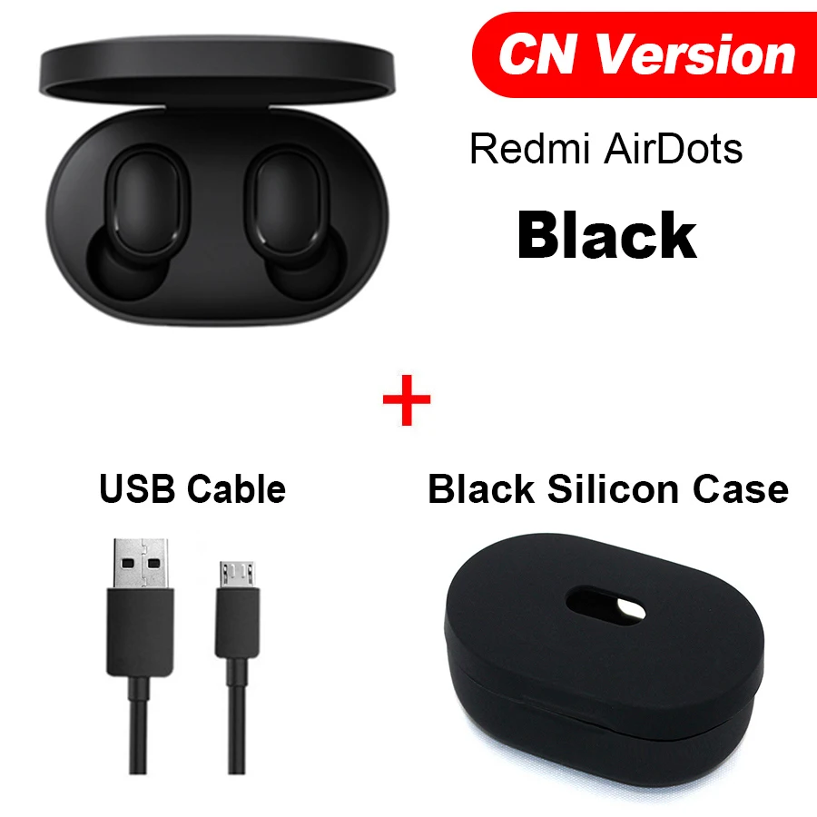 Оригинальные беспроводные наушники Xiaomi Redmi Airdots Xiaomi TWS, громкая связь, голосовое управление, Bluetooth 5,0, шумоподавление, управление краном - Цвет: CN Cable Black Case