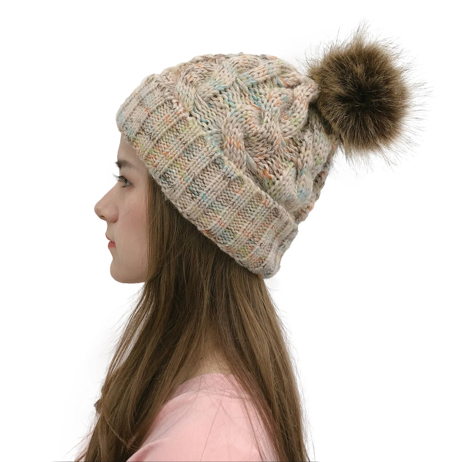 

Ponytail Beanie for Women Winter Warm Beanie Tail Soft Stretch Cable Knit Messy High Bun Hat