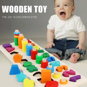 

Wooden Blocks Toy Kit 3-in-1 Digital Shape Color Board Building Blocks Puzzle Toy S7JN