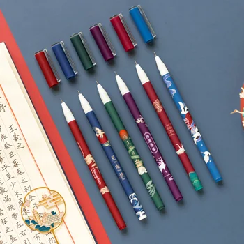 

Hethrone Creative 6pcs 0.5mm Ink printing Gel Pen Bright Color Retro chinese style mark Gel pen Set supplies Painting Stationery